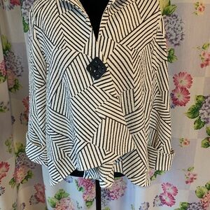 Elegant Black and White Striped Women's Blazer